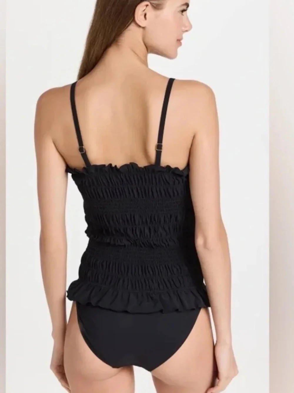 Tory Burch Women's Costa Smocked One Piece Ruffled Swimsuit, Black